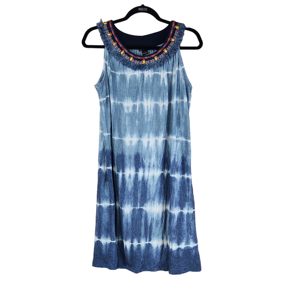 New Directions Womens Dress Size Large Blue White Tie Dye Short Knee Length NWT